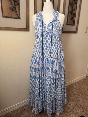 Blue and White Printed Maxi Dress - Lightweight Summer Boho Style